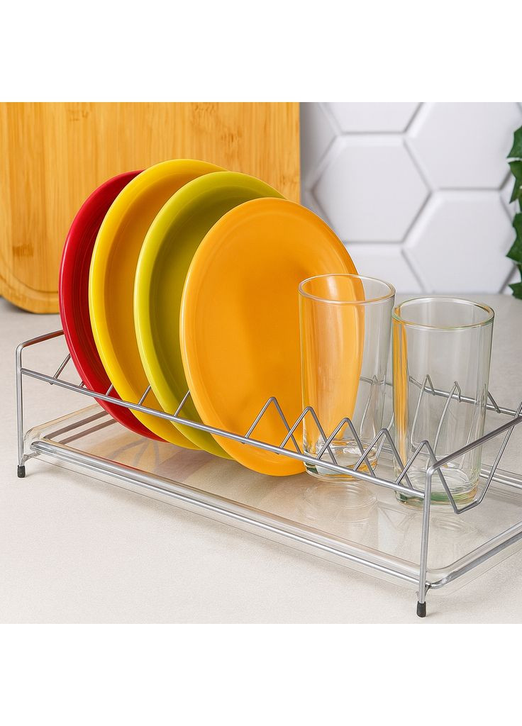 Сушарка для посуду настільна 1-ярусна з піддоном 39×19 см хром, СК-40202 No Brand (362590126)