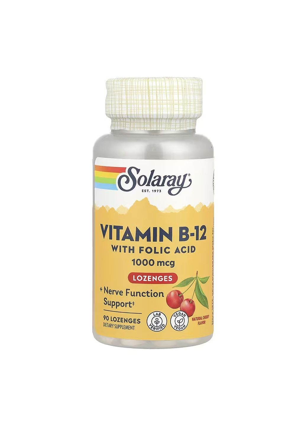 Витамин B12 пастилки веганские 1000 мкг 90 штук поддержка нервной системы Solaray (367957517)