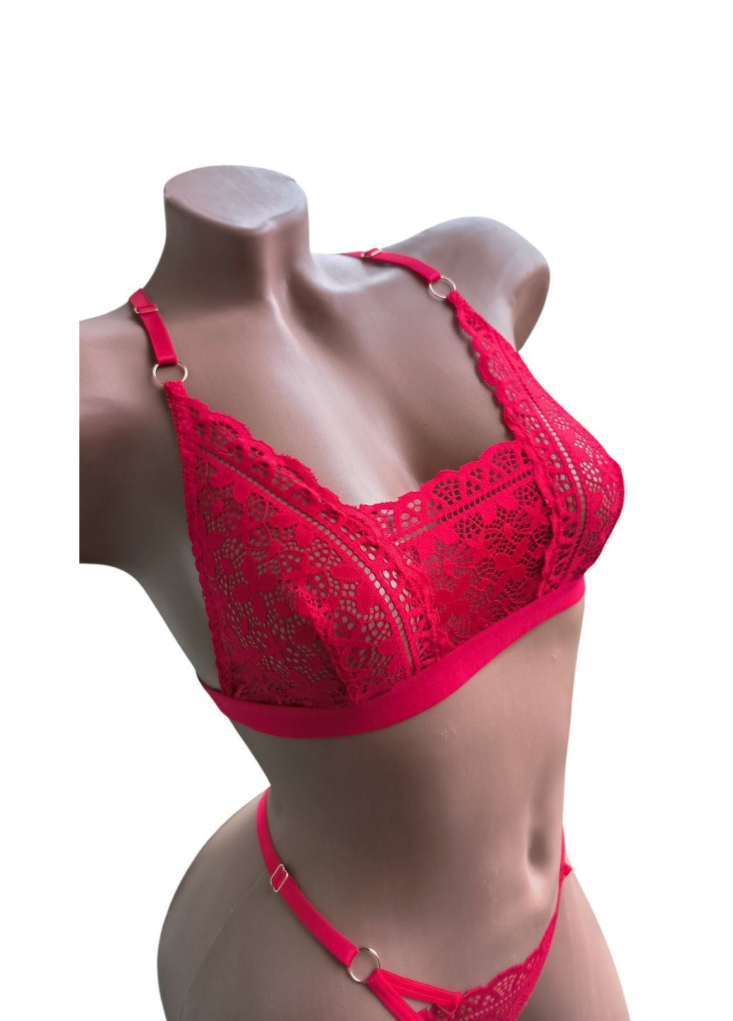 Красный эротический комплект белья со свободным доступом (на регуляторах) No Brand без косточек кружево