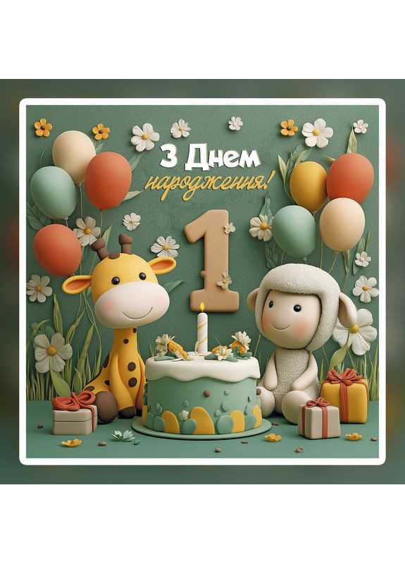 Банер для фотозони "Мій перший День народження" | 1.2×1.2 м | Святковий фон на 1 рік | №43116 Vinylpex (363820127)