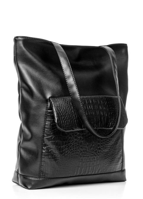 Сумка жіноча через плече з екошкіри Tote принт крокодила Чорний Sambag (302008397)