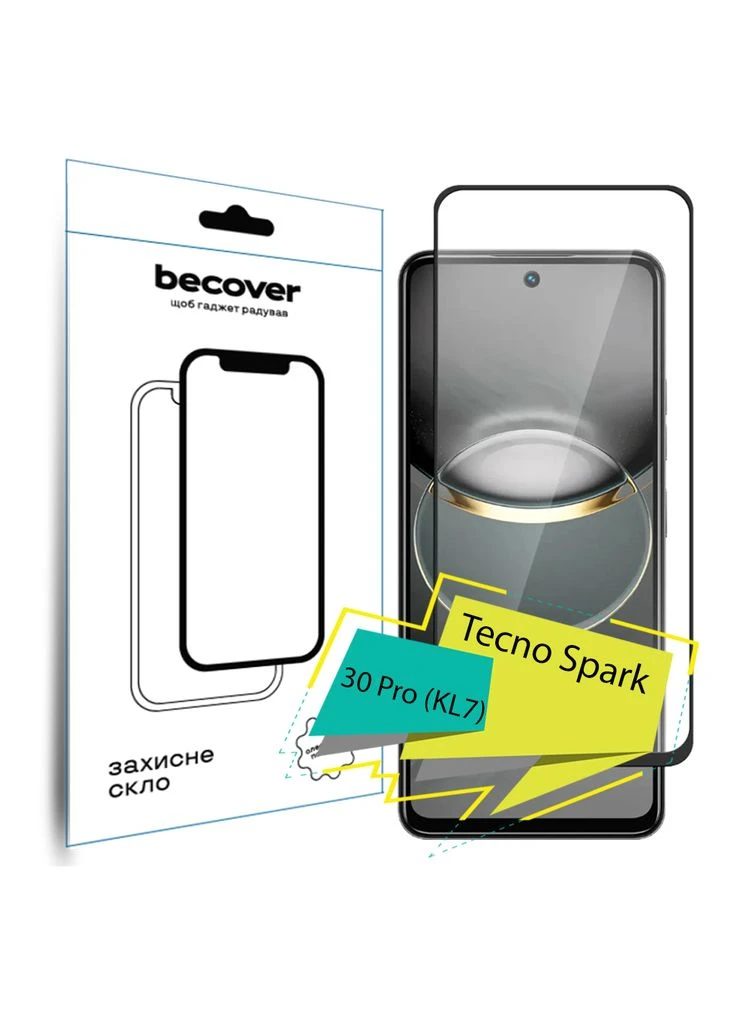 Скло захисне Tecno Spark 30 Pro (KL7) Black (713080) BeCover (382069792)