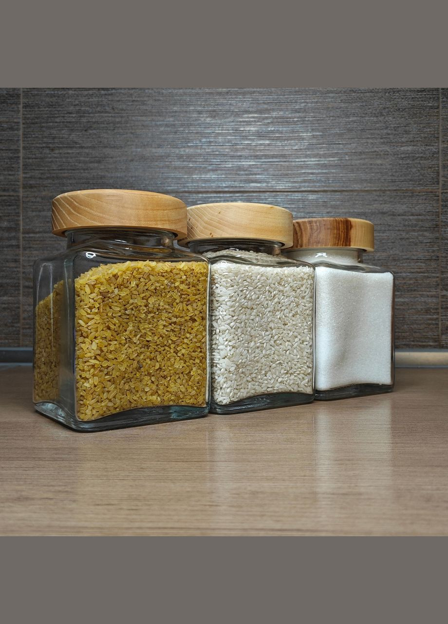 Набір скляних банок для сипучих продуктів 1062 мл 6 шт 15,8х10 см з дерев'яними кришками No Brand (323658665)