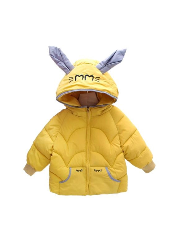 Желтая демисезонная куртка детская мм с ушками ( ) (9514) Qoopixie