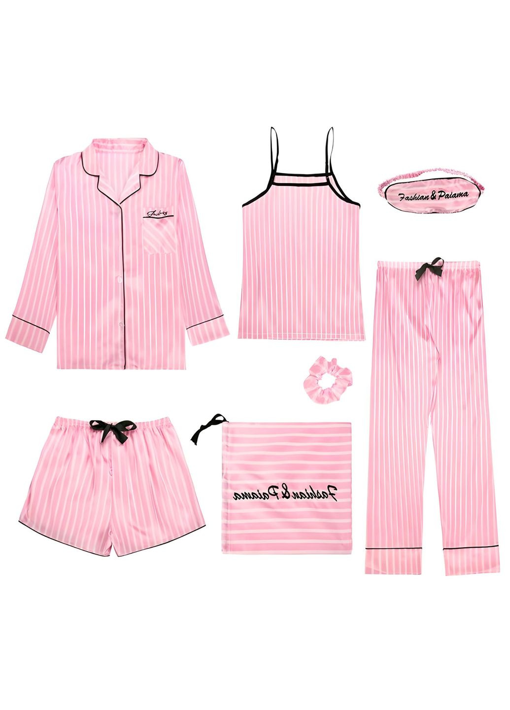 Розовая женская пижама набор 6 в 1 розовый Fashion
