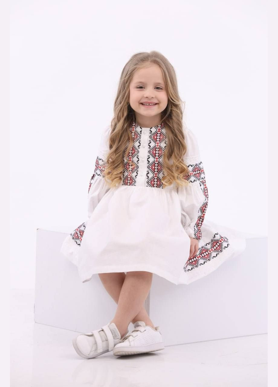 Біла дитяче бавовняне вишите плаття карпатська червона Piccolo візерунок геометричний бавовна (333844744)