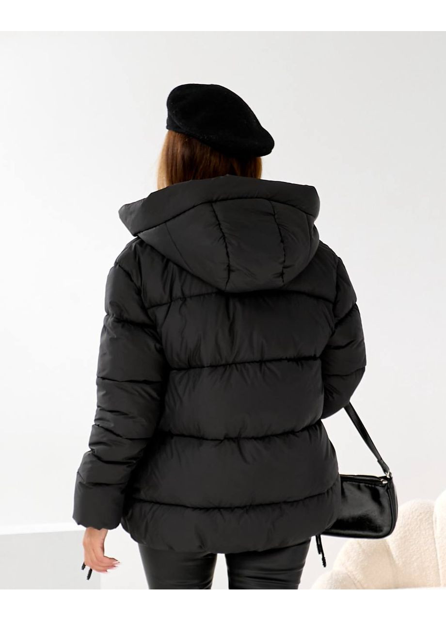 Черная зимняя 🤍 теплый женский пуховик с эко пухом — замеры в описании куртка-пальто DK/DL Мода без кордонів