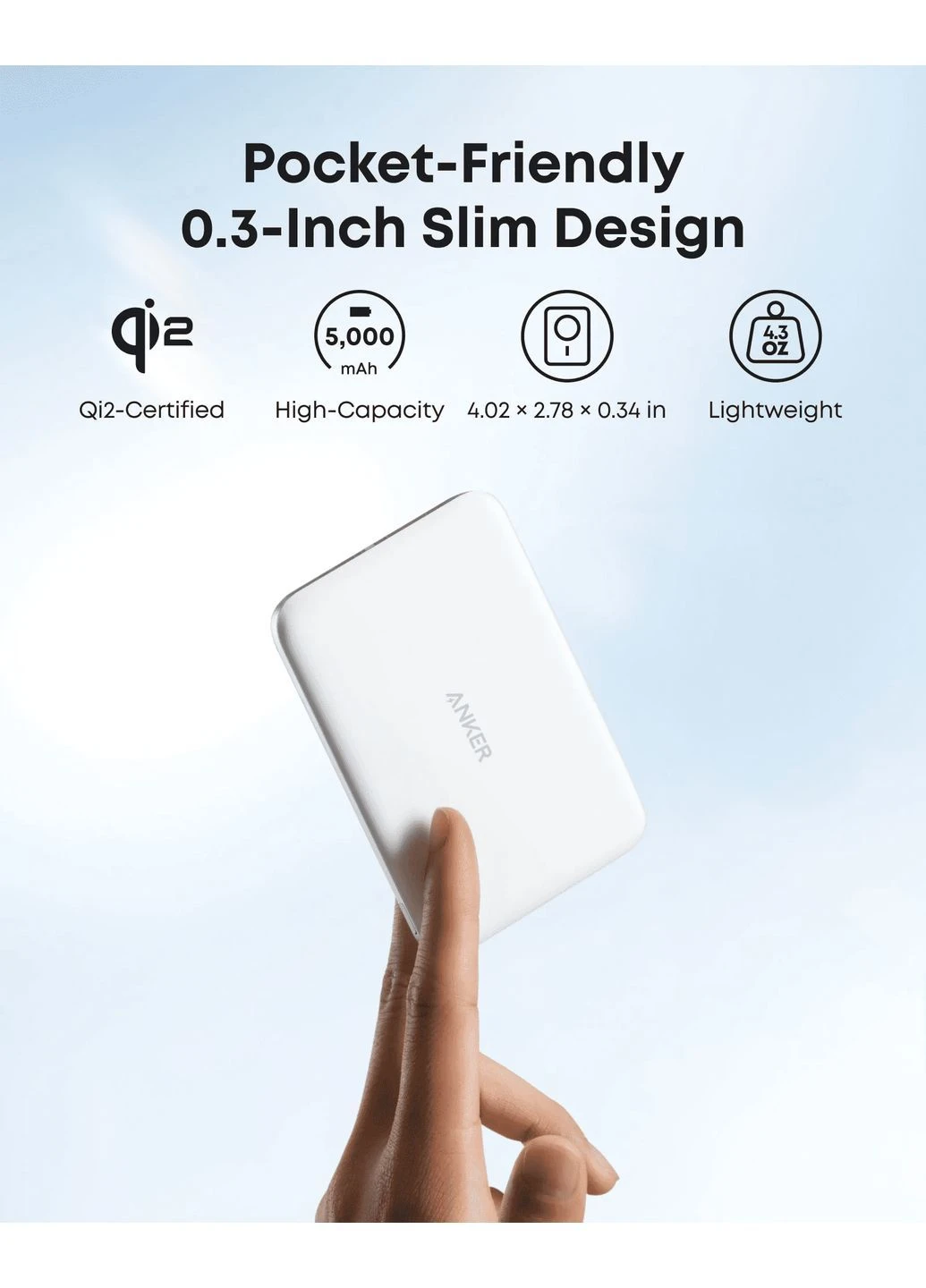 Внеш. акк. Nano - 5000 mAh Qi2 15W MagGo Slim (Белый) Anker (402280736)