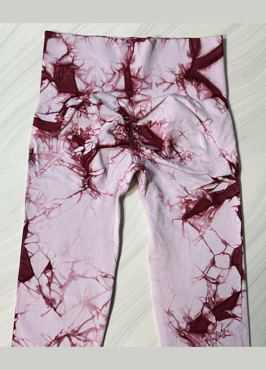 Светло-розовые женские спортивные леггинсы (лосины) тай-дай для фитнеса и йоги No Brand