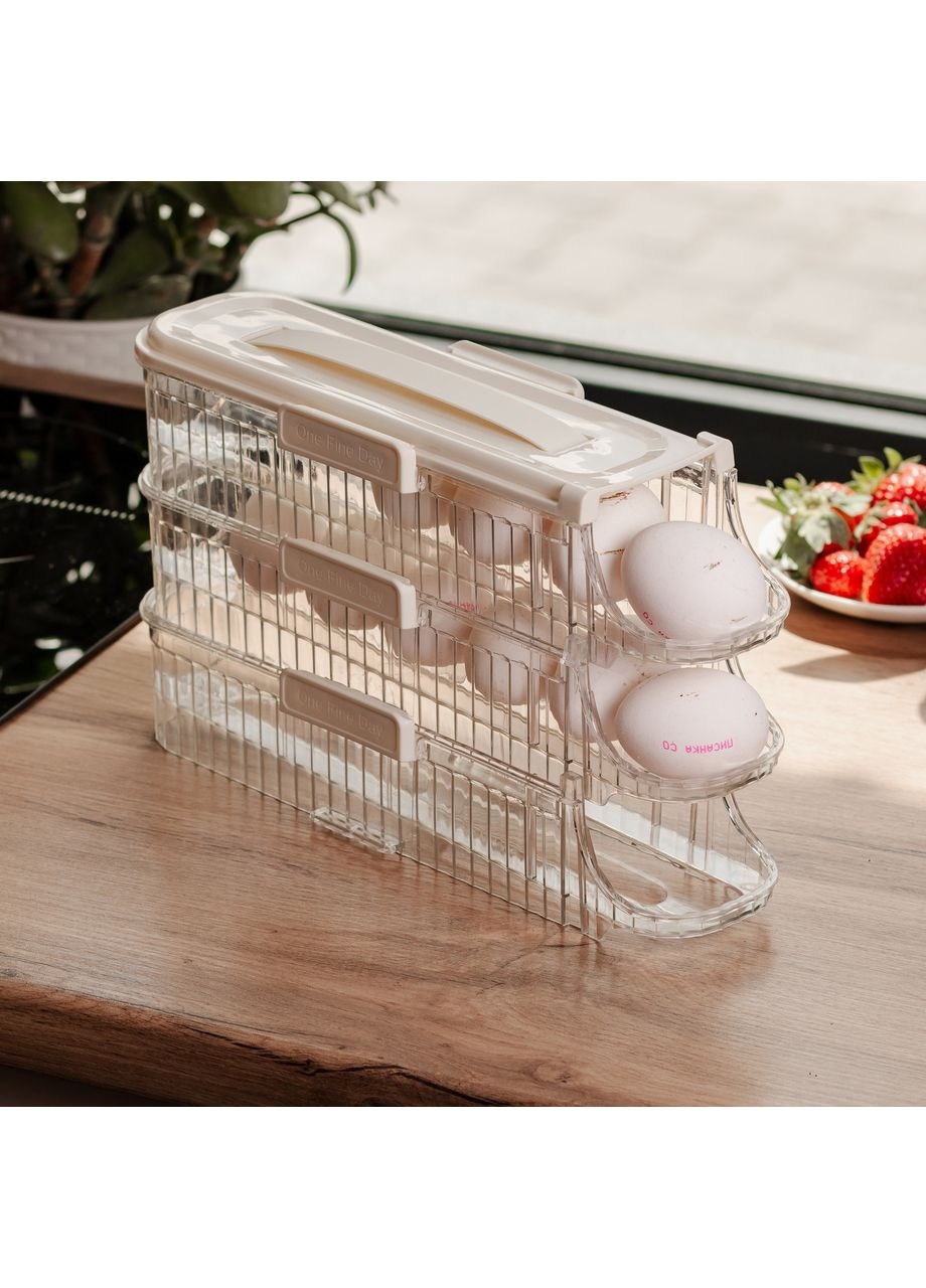 Лоток для яєць у холодильник на 3 яруси 32х10х18.5 см Бежевий HP-27-15 Yiwu (370800024)