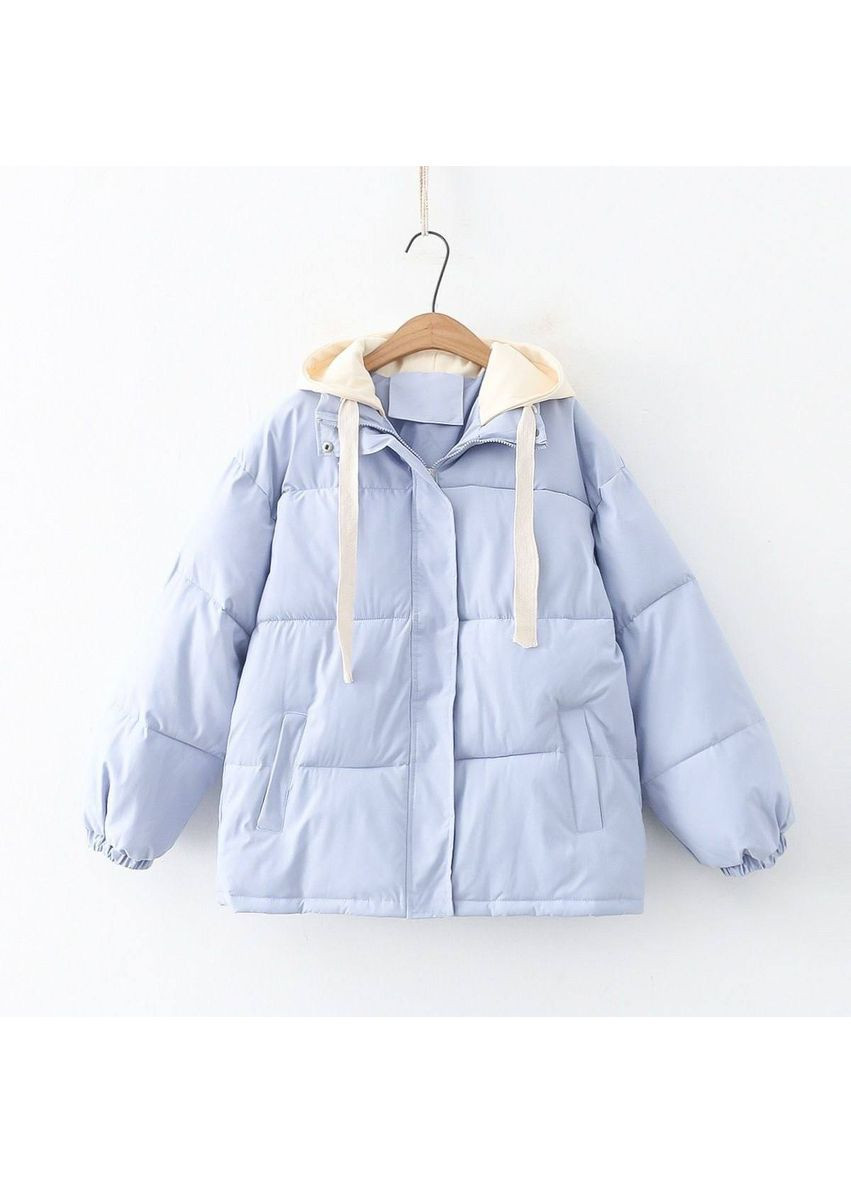 Голубая зимняя куртка 0261 матовая плащевка силикон 250,двойной капюшон тринитка на флисе Україна