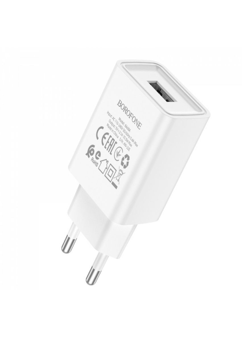 Мережевий зарядний пристрій single port charger 10.5W White (6974443385670) Borofone BA68A Glacier (325420825)