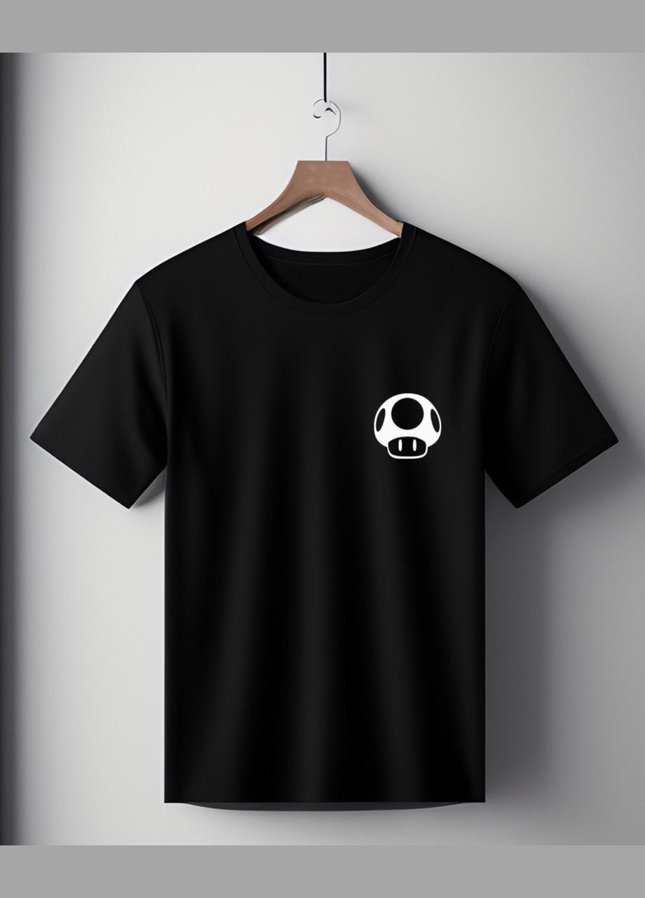 Футболка чорна оверсайз унісекс з принтом " Грибочок Маріо " Handmade (308245082)