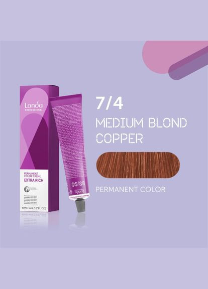 Стойкая кремкраска для волос Professional Permanent Color 7/4 средний блондин медный, 60 мл Londa Professional (292736605)