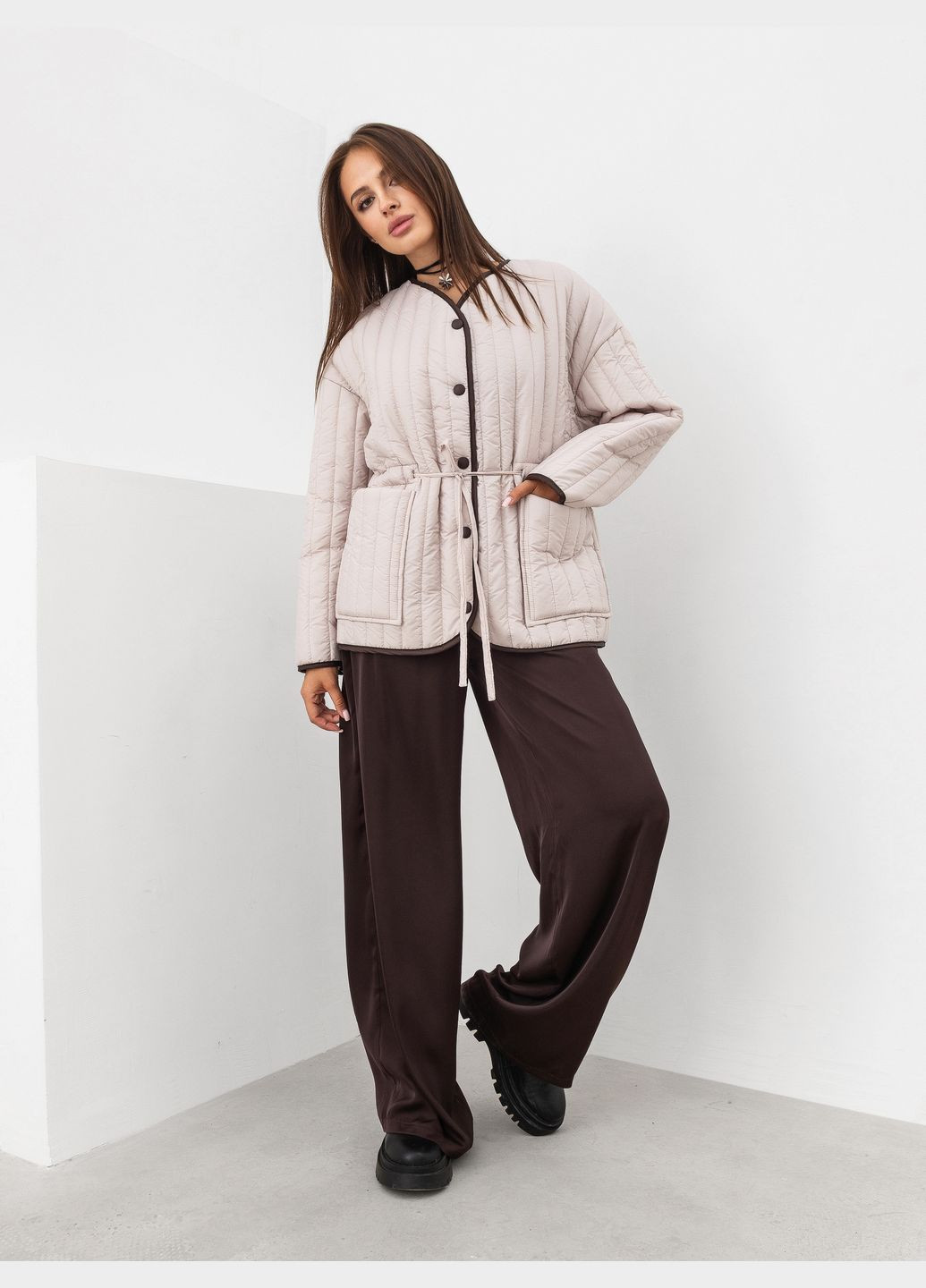 Бежевая демисезонная куртка стьоганая Romashka Фінляндія