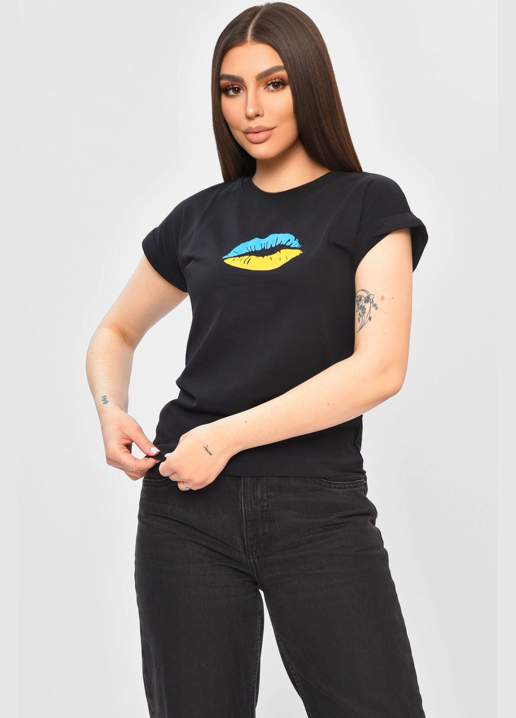 Футболка женская черного цвета с принтом Let's Shop - (331600755)