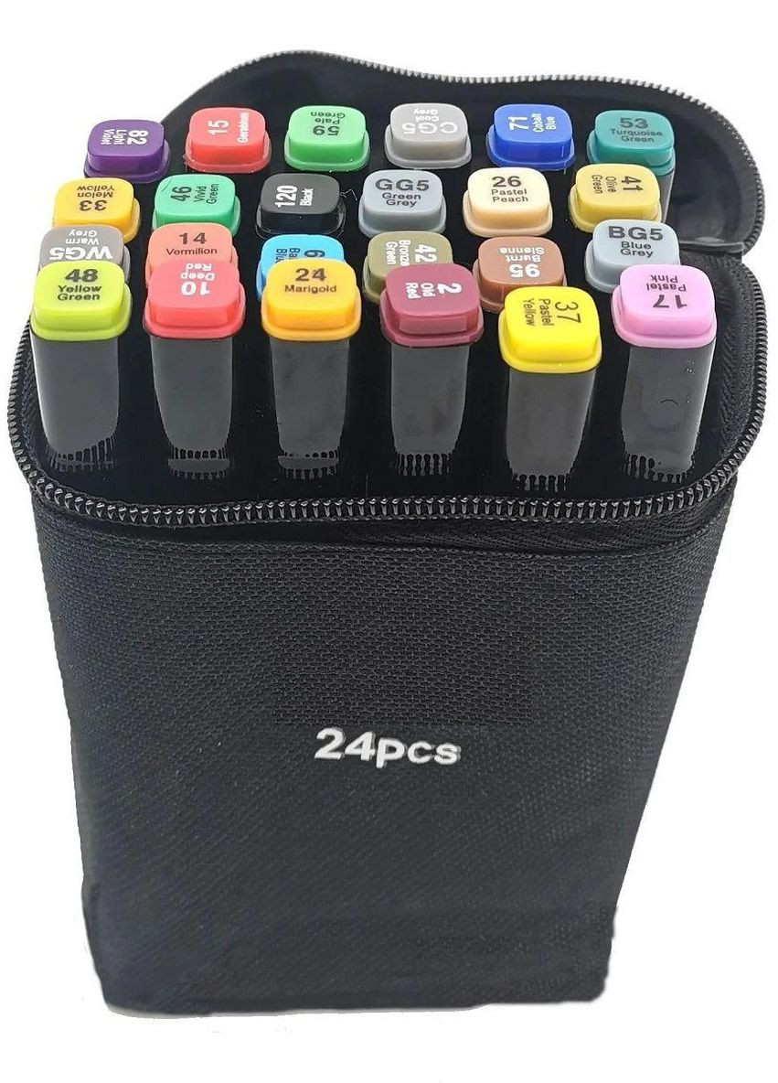 Набір маркерів 24 кольорів для малювання скетчингу Фломастери двосторонні No Brand (282627408)