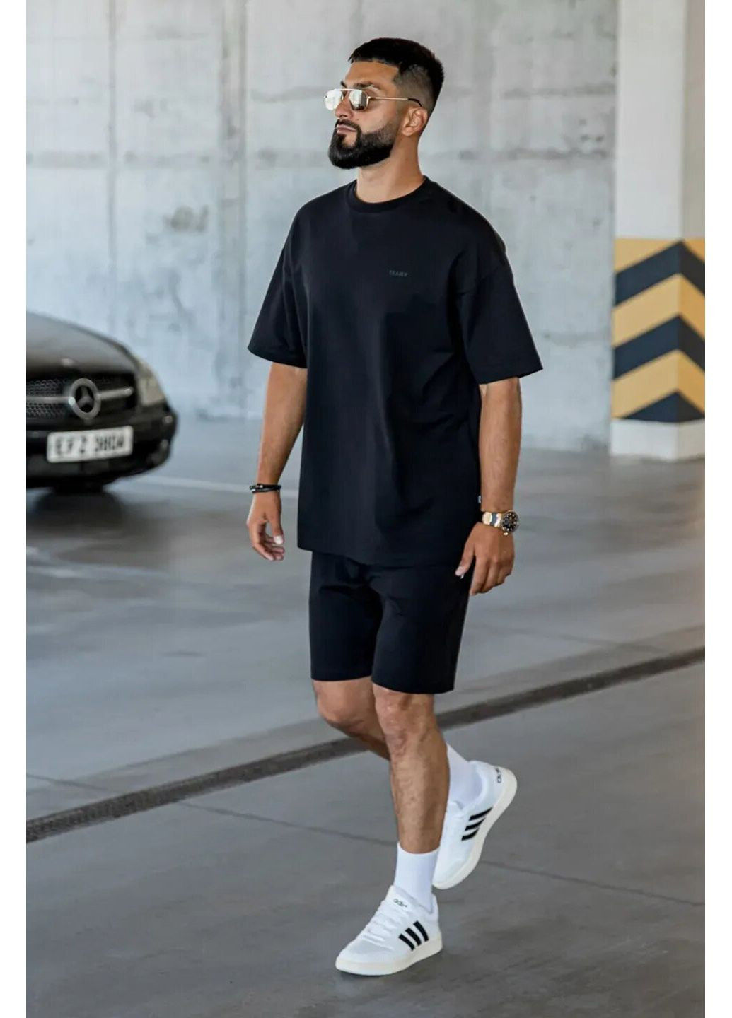 Черный летний мужской летний костюм oversize lite черный Teamv