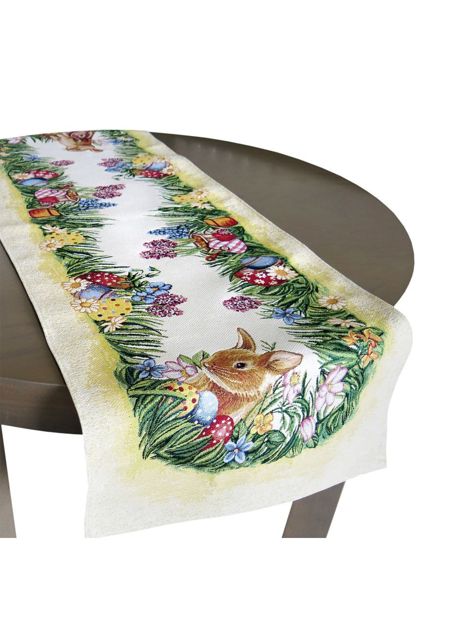 Ранер на стіл з іспанського гобелену великодня декоративна доріжка Пасхальна з "зайчиками" 37х100 Maystat (305664949)