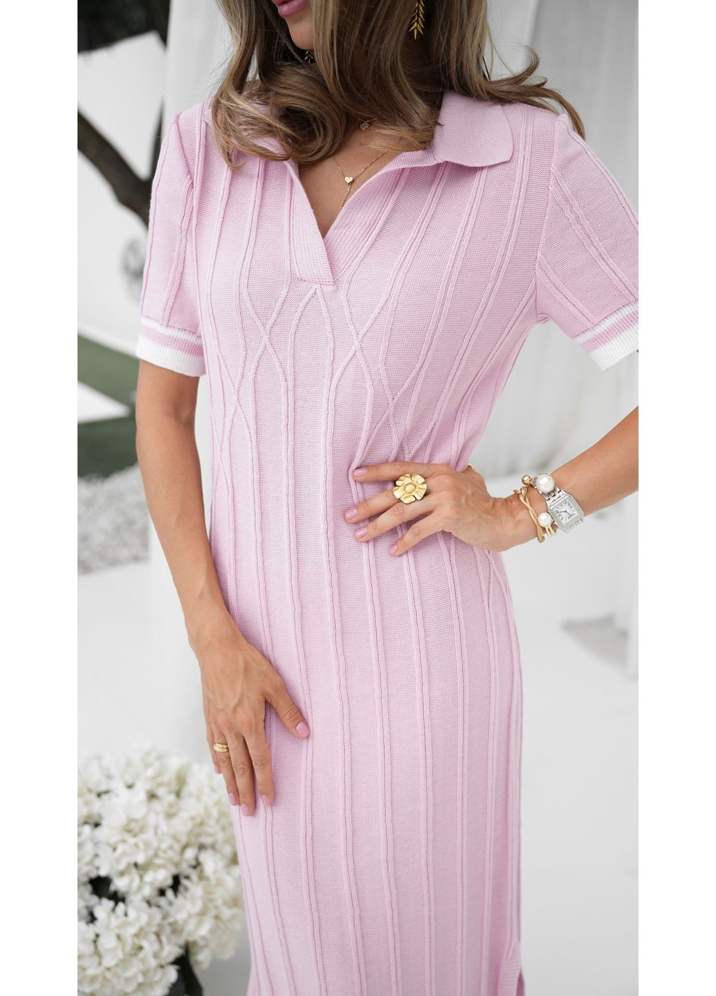 Рожева кежуал сукня в'язана Larionoff однотонна