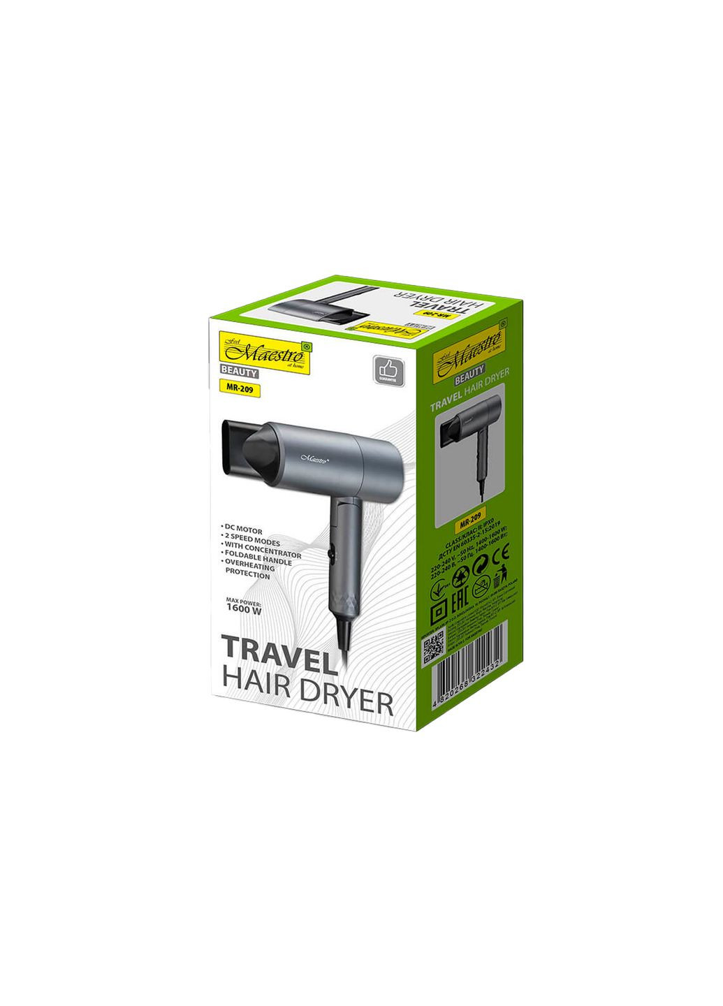 Фен дорожный 1600Вт DC (MR-209) Maestro (372691279)