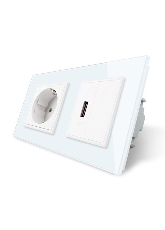 Розетка з заземленням з USB розеткою білий скло (VL-C7C1EUUSBK0-11) Livolo (370970253)