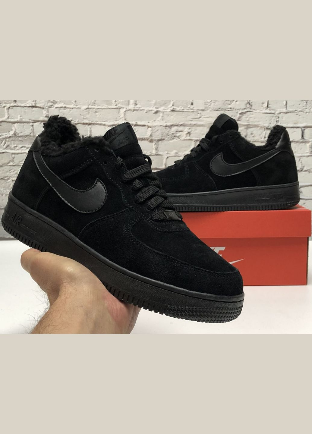 Чорні Зимовий кросівки зимові чоловічі nike air force 1 winter low black fur | найк аір форс 1 низькі чорні з хутром No Brand