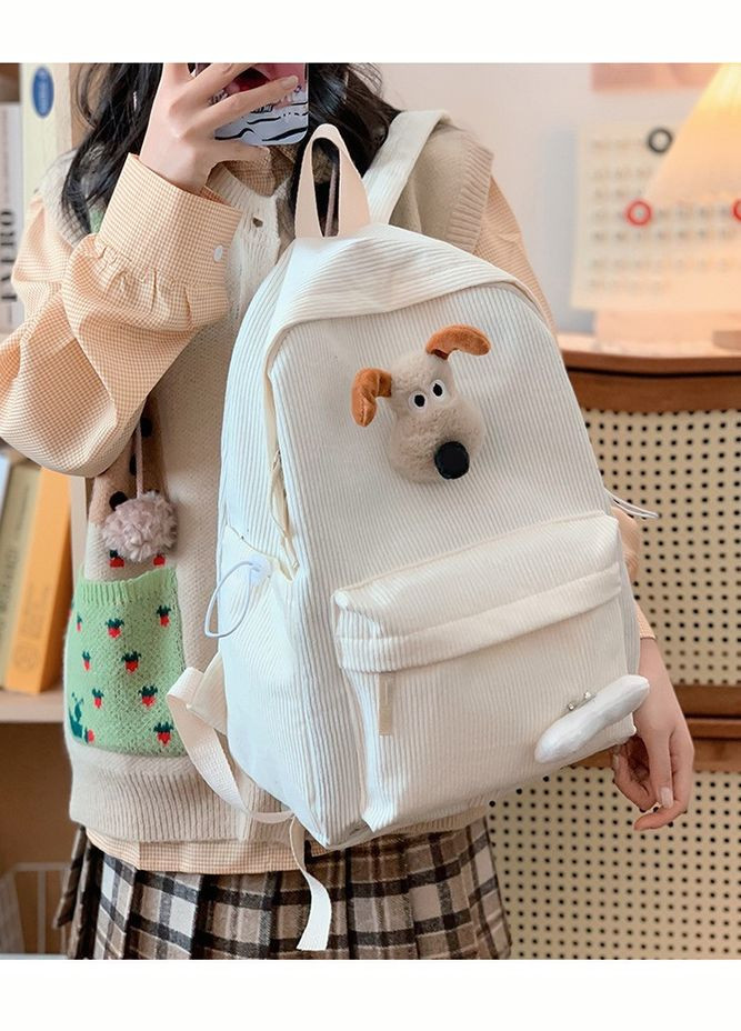 Рюкзак вельветовый с брелком молочно белый No Brand (326487626)