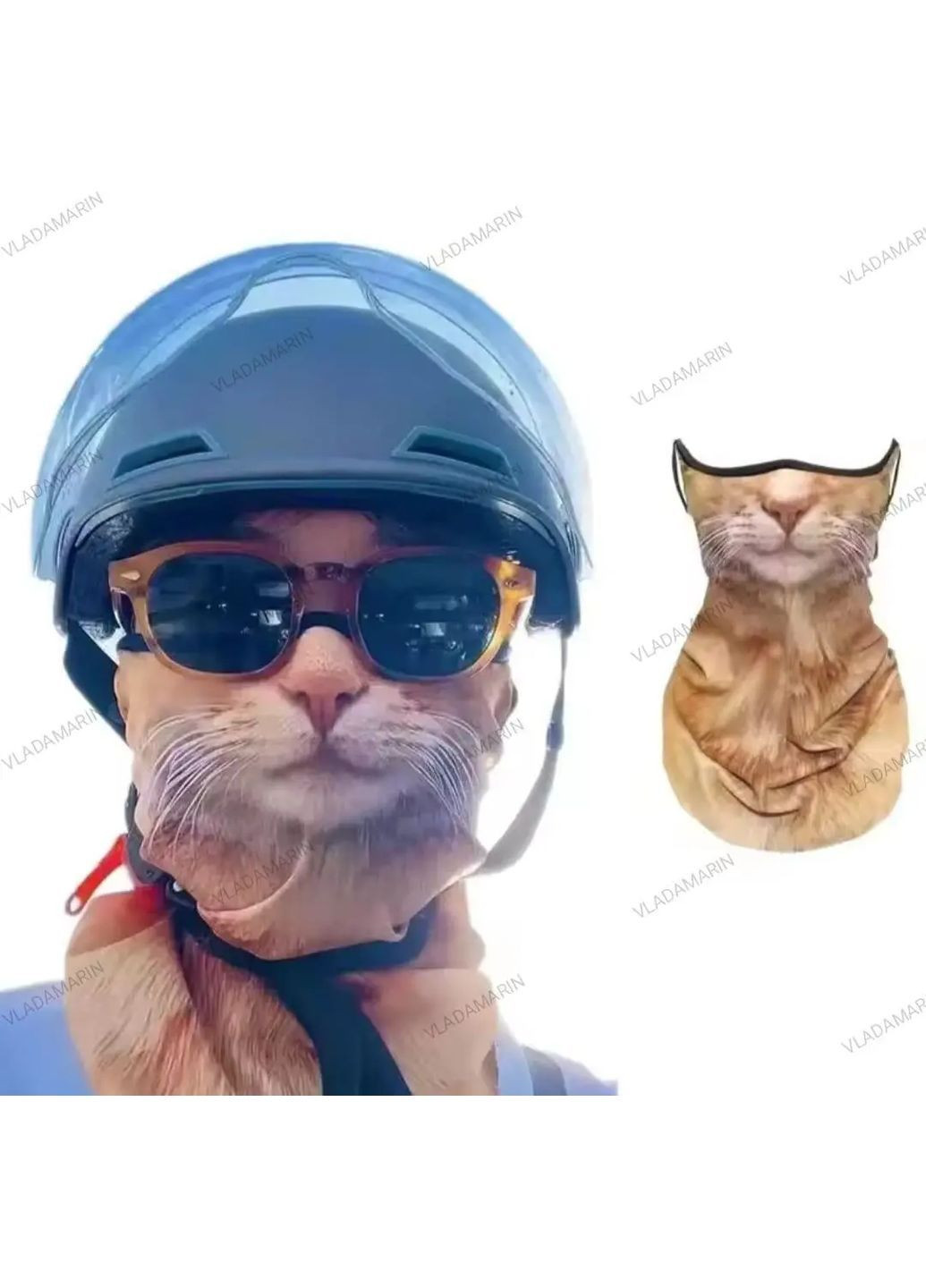 Реалістична маска Рижий Кіт із 3D-друком,балаклава повнолицева з мікрофібри,прикол No Brand (368695228)