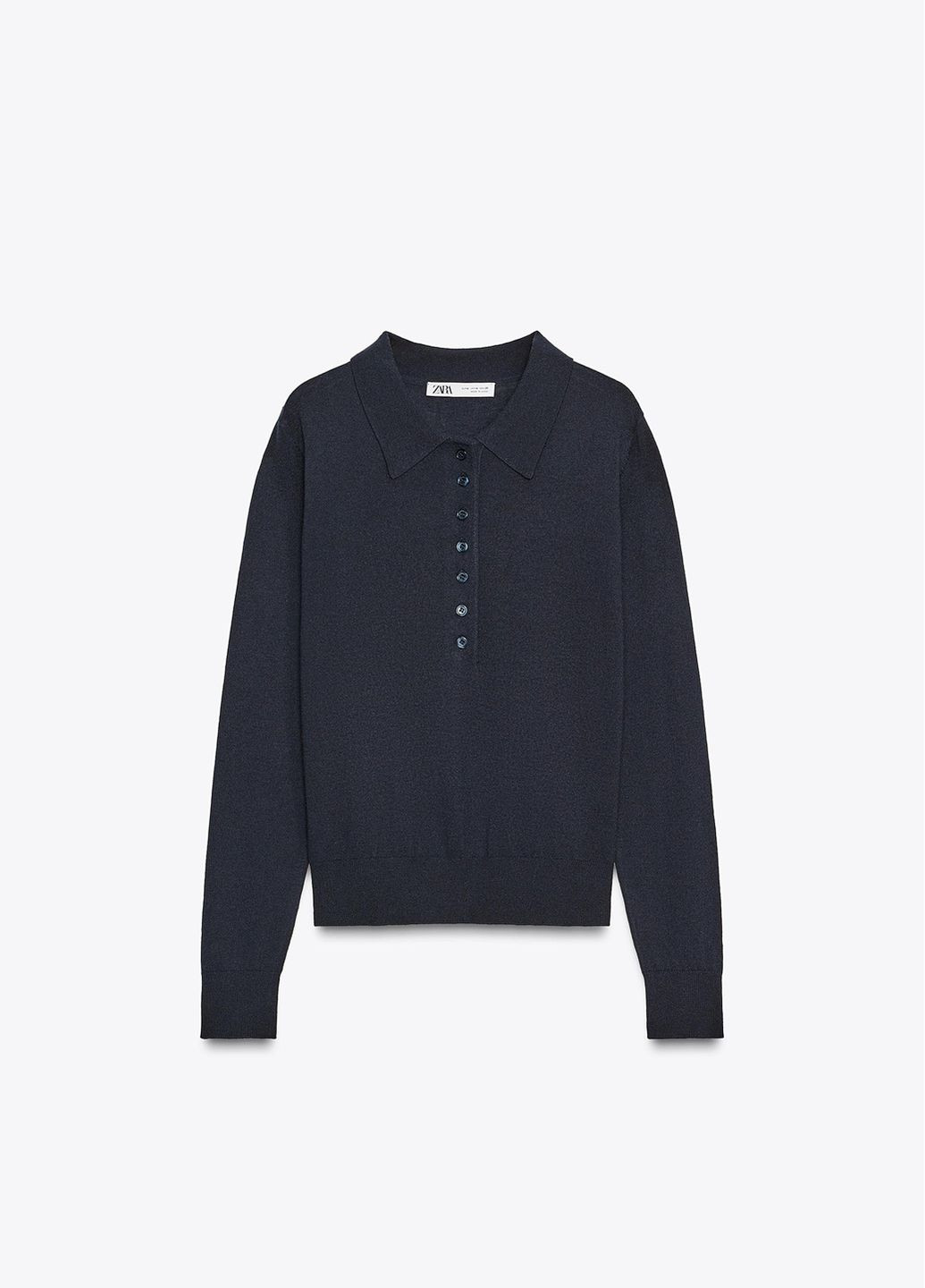 Темно-синяя женская футболка-поло Zara однотонная