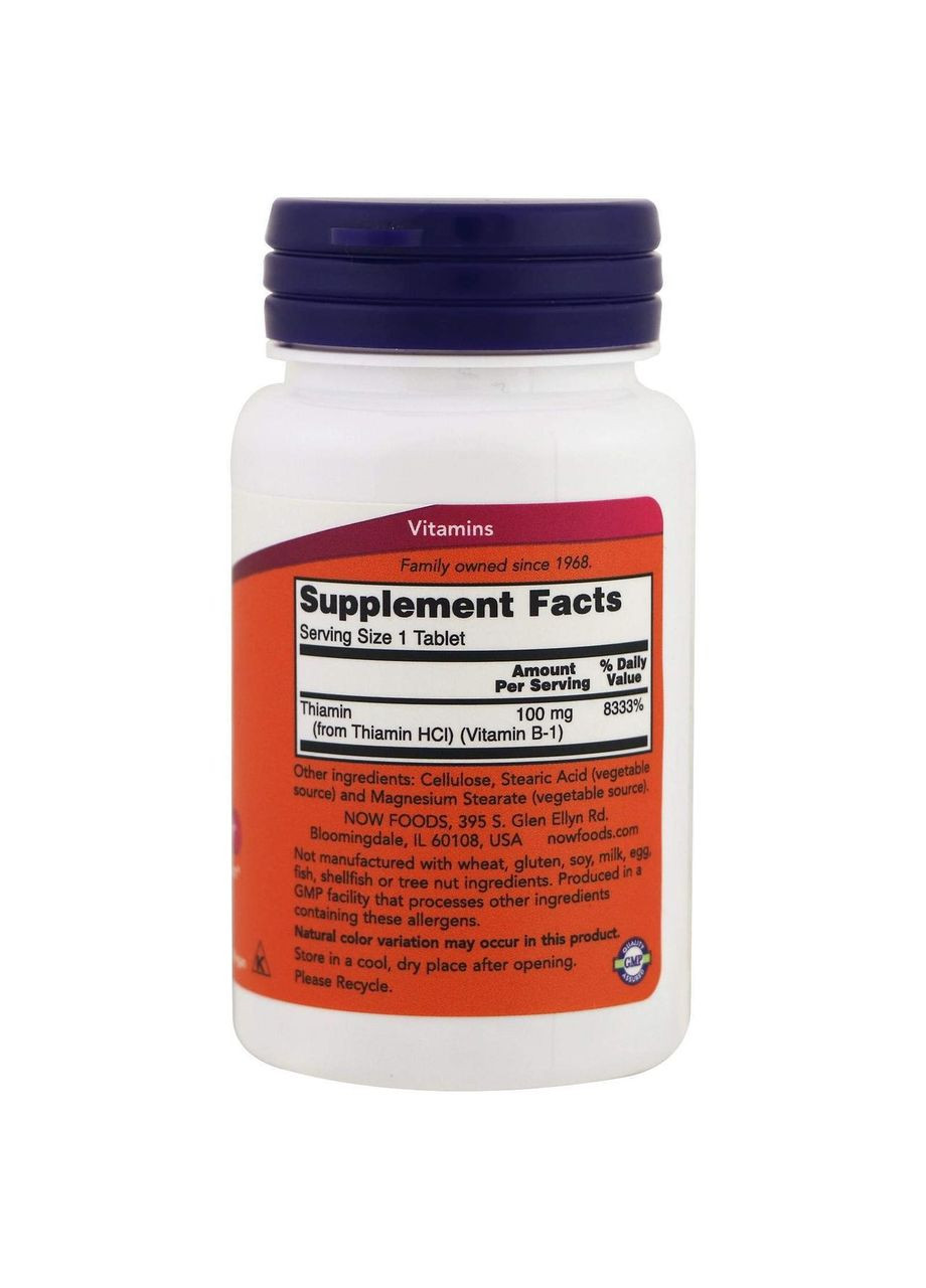 Тиамин Витамин В1 Vitamin B-1 100 мг 100 таблеток Now Foods (357343196)