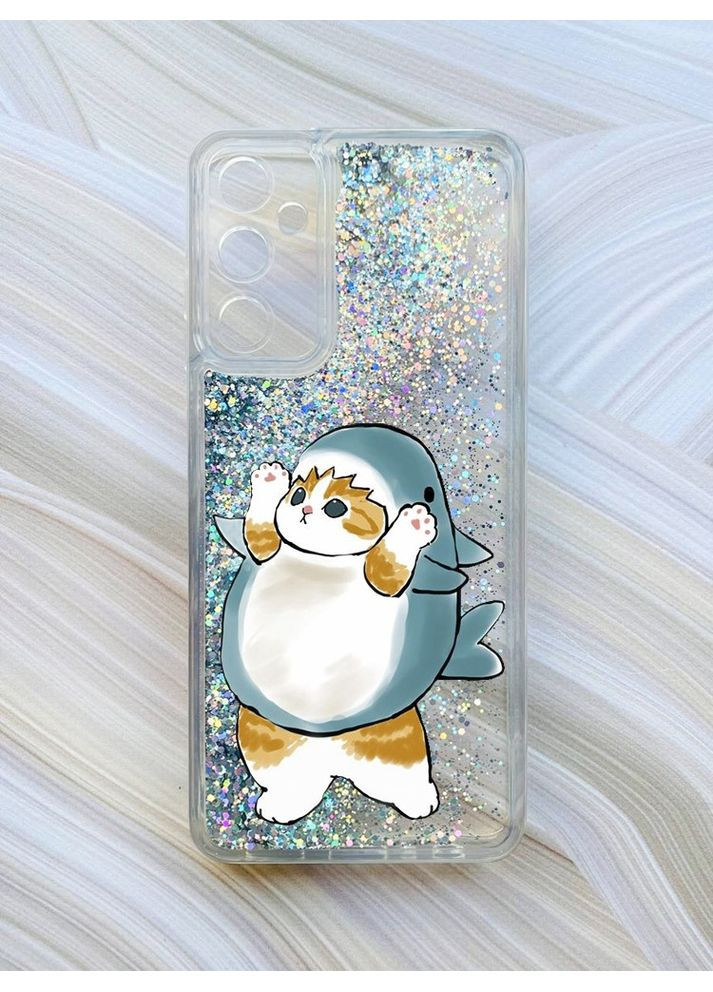 Чохол з плаваючими блискітками на Samsung Galaxy A25 (A256) Сріблястий:: Котик акула (принт 379) Creative (360698270)