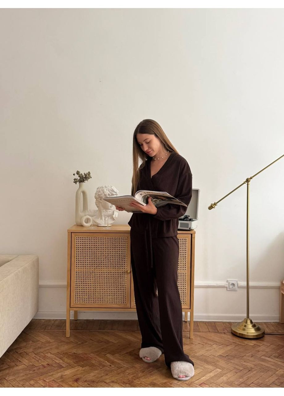 Домашній костюм із трикотажу в рубчик No Brand (362588326)