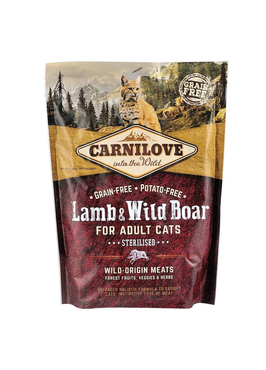 Сухой корм Cat Sterilised для стерилизованных кошек, ягненок и кабан, 400 г Carnilove (363196471)