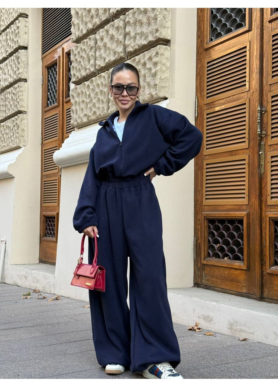 Жіночий оверсайз комбінезон фліс Полар No Brand А878-392/4 комбінезон-брюки синій фліс