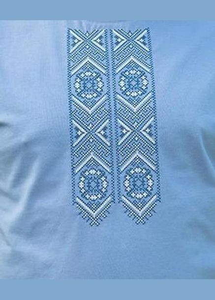 Блакитна літня чоловіча вишиванка орнамент бавовняна з коротким рукавом Україна візерунок орнамент трикотаж (334348457)