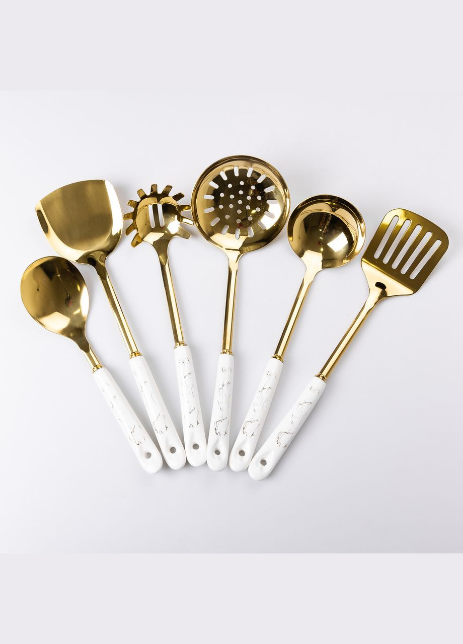 Набір кухонного приладдя 6 штук з керамічною ручкою на підставці, золото Yiwu золотий,