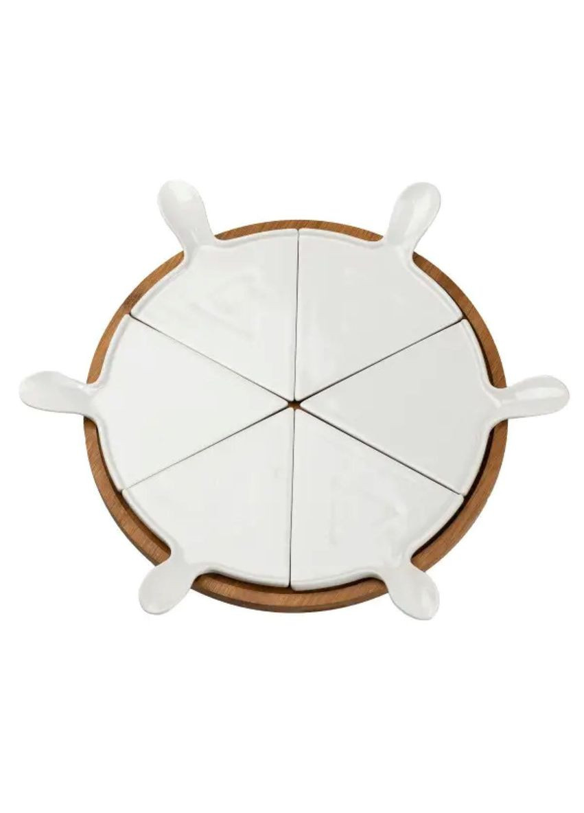 Тарелка для пиццы 28 см фарфоровая вращающаяся, бамбуковое основание HP1248 Yiwu (368767047)