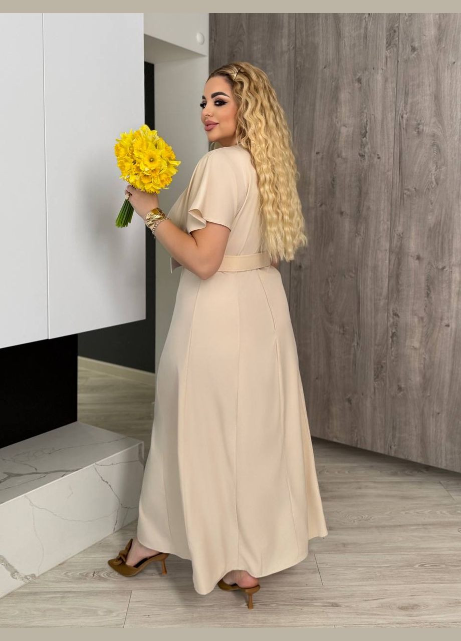 Світло-бежева плаття з поясом Україна однотонна