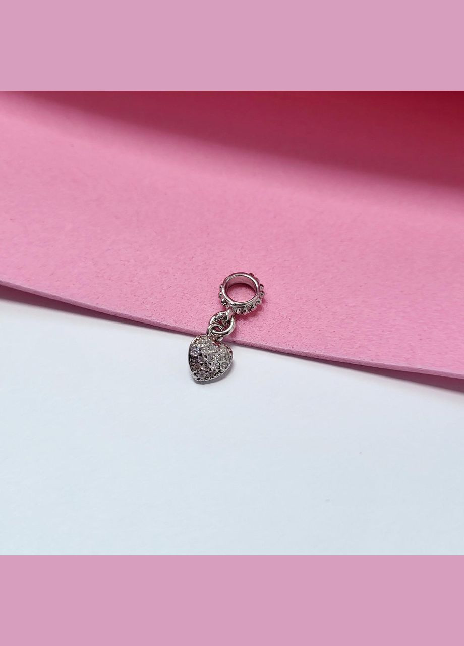 Серебряный шарм с подвеской Сердце в Белых Камнях Серебро 925 пробы Родированное 948р 1.00г No Brand (306741510)