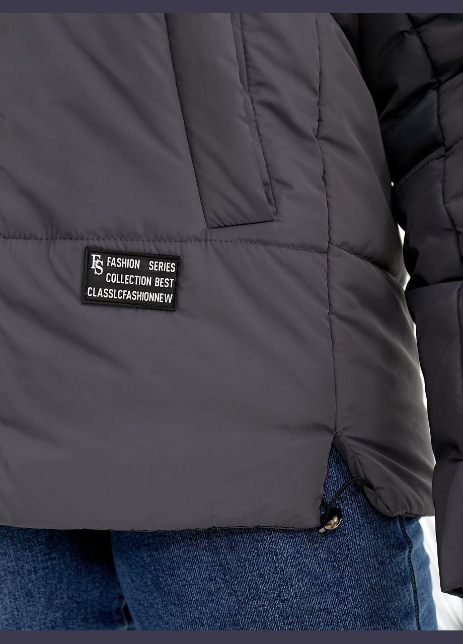 Графитовая демисезонная женская весенняя куртка короткая на молнии с капюшоном No Brand