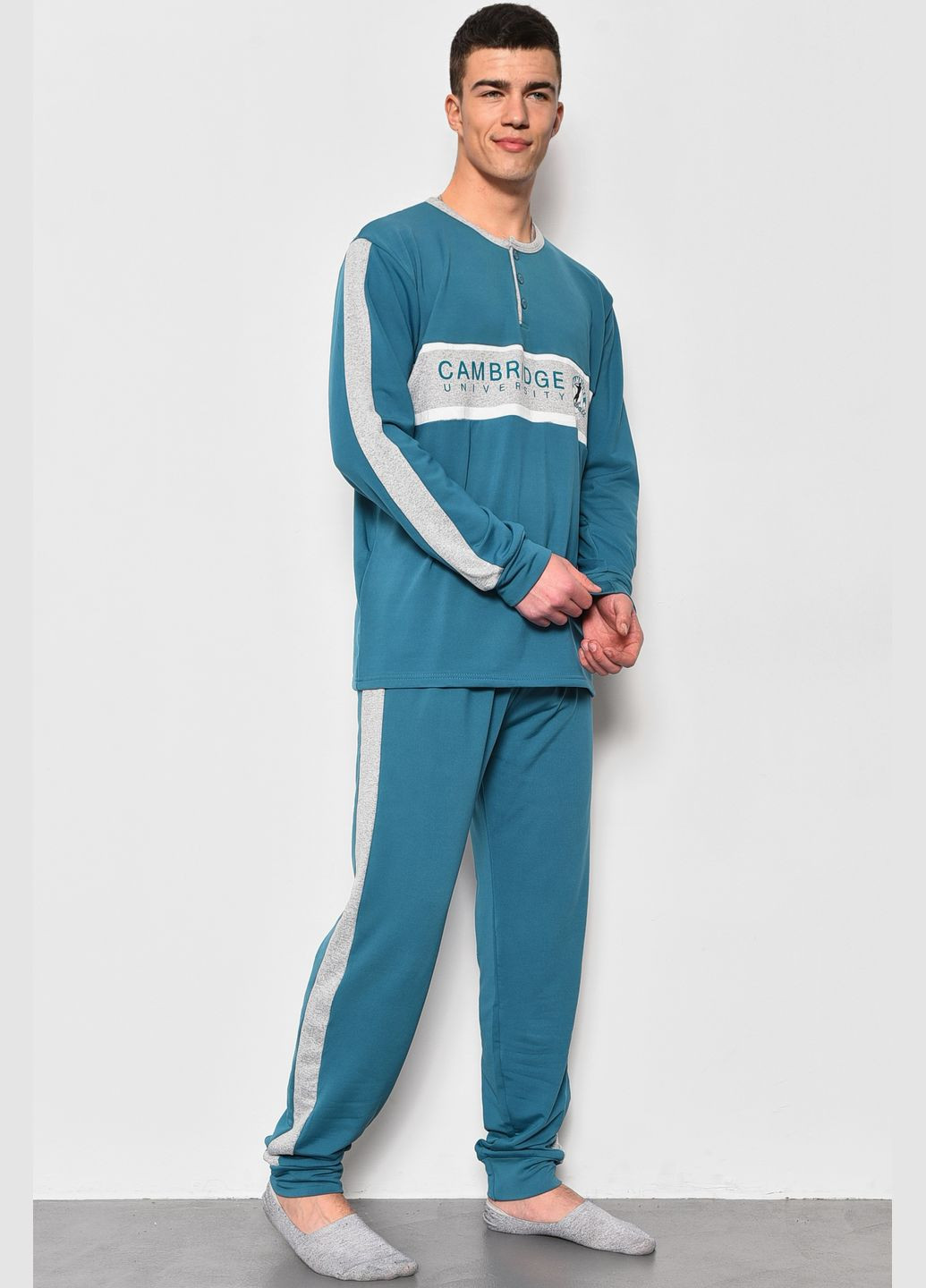 Пижама мужская на флисе полубатальная изумрудного цвета Let's Shop (280199056)