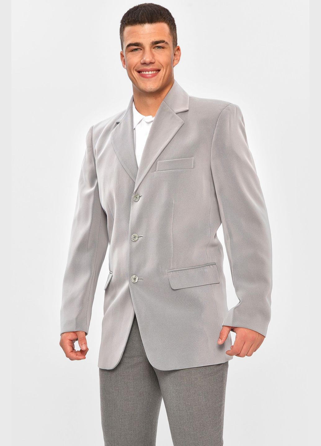 Піджак чоловічий однотонний сірого кольору Let's Shop (341249128)