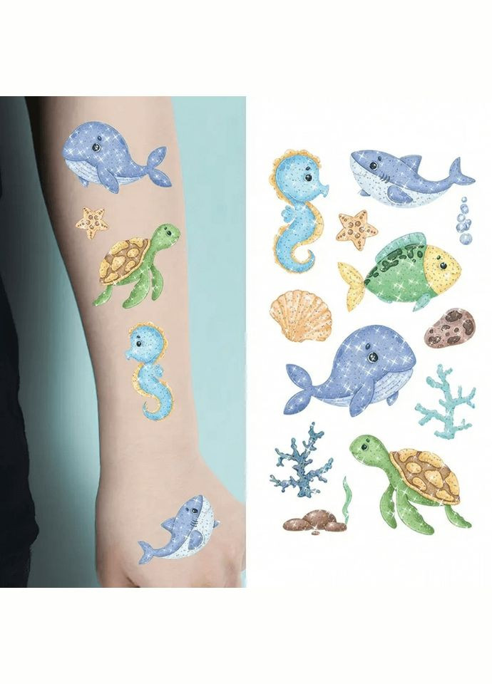 Набір дитячих блискучих тимчасових тату «Морські тварини» kids-tatto-see-set10 Fresh Tattoo (316265443)