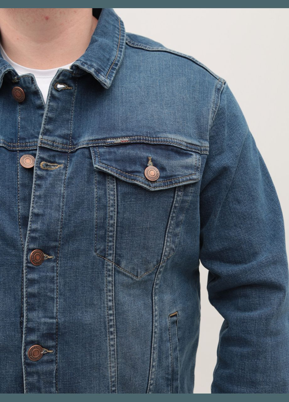 Синяя демисезонная куртка джинсовая мужская синяя в больших размерах куртка-пиджак FRANCO BENUSSI Пряма