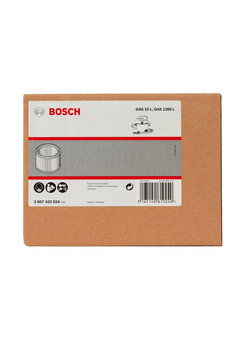 Фільтр універсальний 2607432024 (139 мм, 185 мм) для пилососів GAS 1525 (23815) Bosch (269999343)
