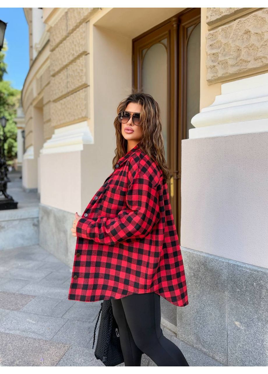 Красная повседневный рубашка в клетку KaraMix с длинным рукавом