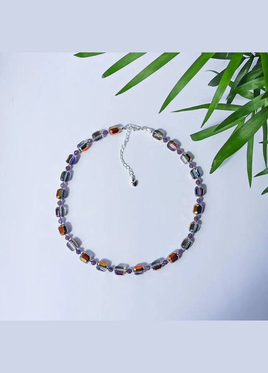 Чокер Чеський Кришталь Люкс + вставки Аметист, фур-ра гіп-ний сплав колір срібло d-7х3мм+- L-38-43см No Brand аметист латунь, скло срібло (302899940)