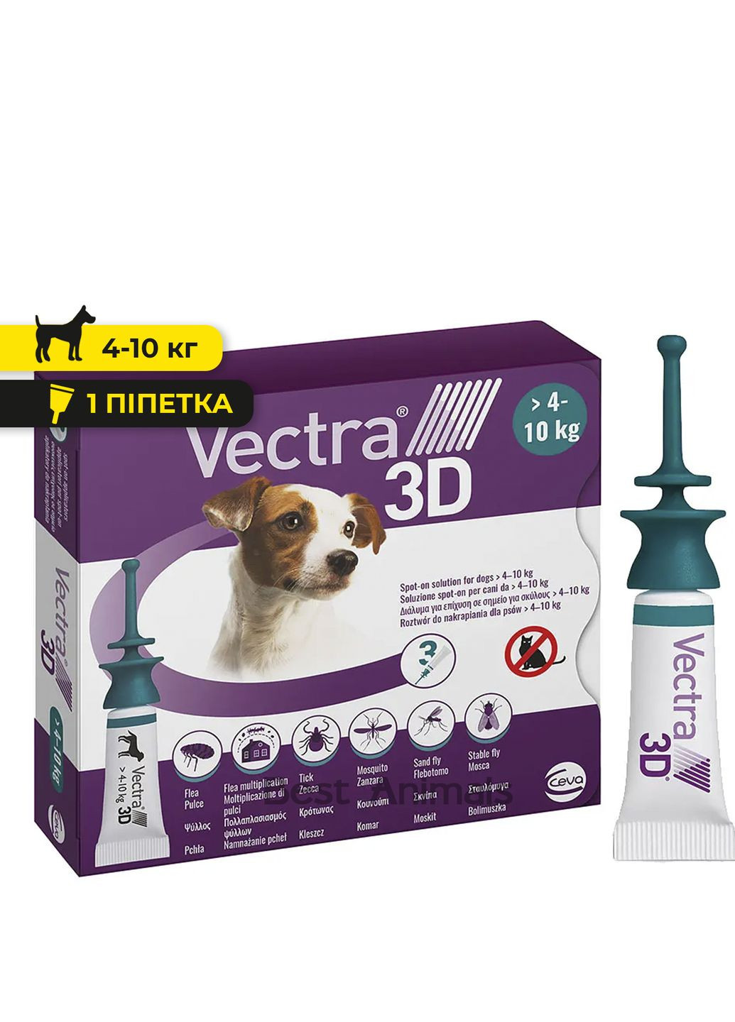 Противоразитарные капли Vectra 3D Сева Вектра 3Д для собак весом 4-10 кг 1 пипетка (3411112281572) Ceva (354701209)