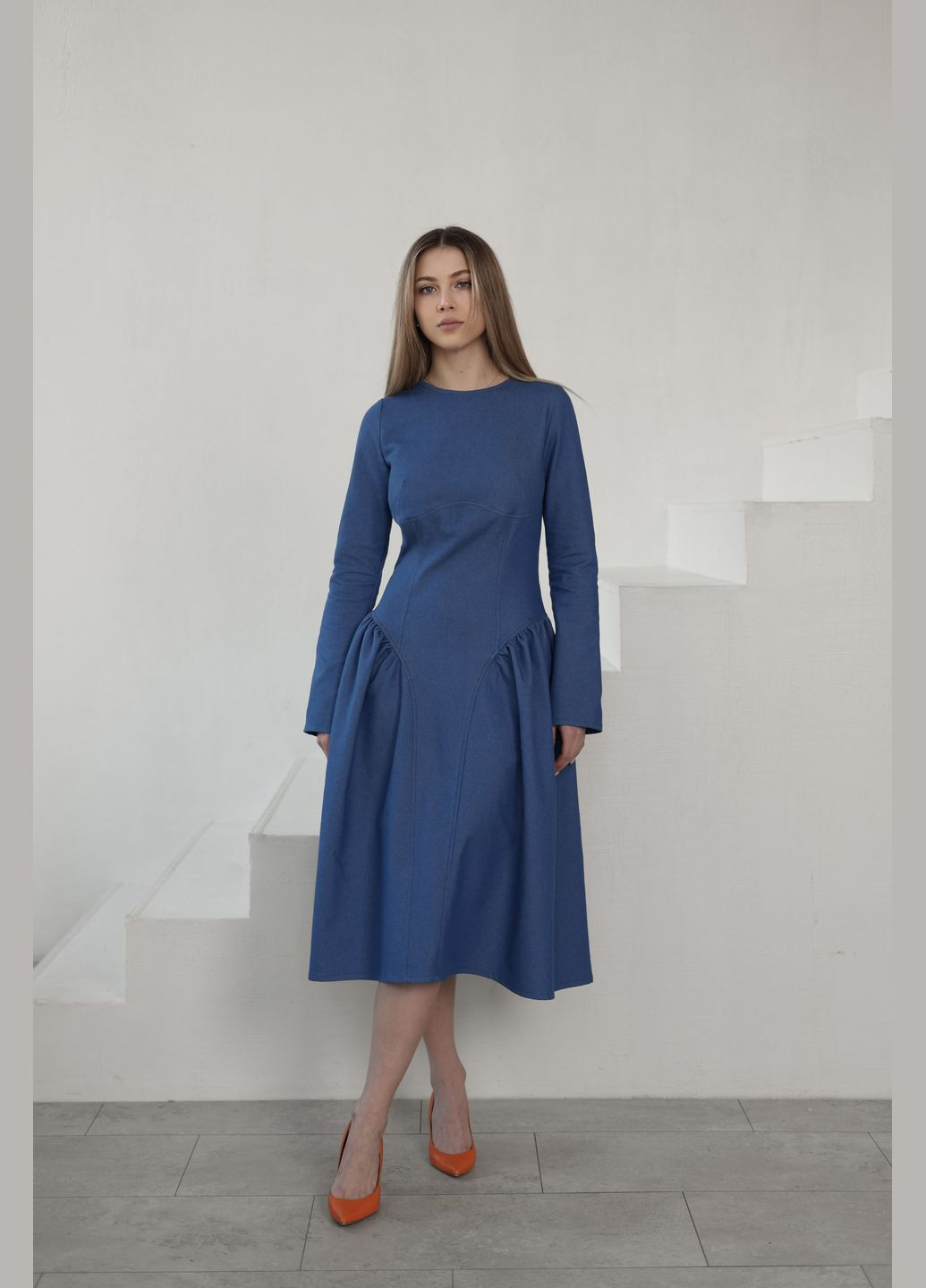 Голубое кэжуал платье джинсовое меди YA FOR YOU